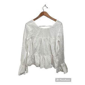 Express Cotton Peplum Top Women’s Small Long Flare Sleeve White‎